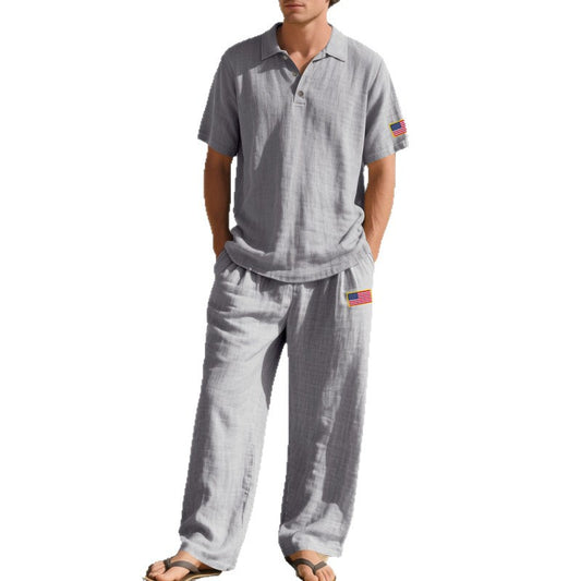 Linen Suit Short-sleeved Trousers Loose Lapels