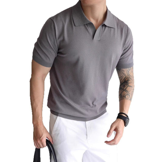 Lightly Mature Summer Ice Silk Men's Lapel Knitwear