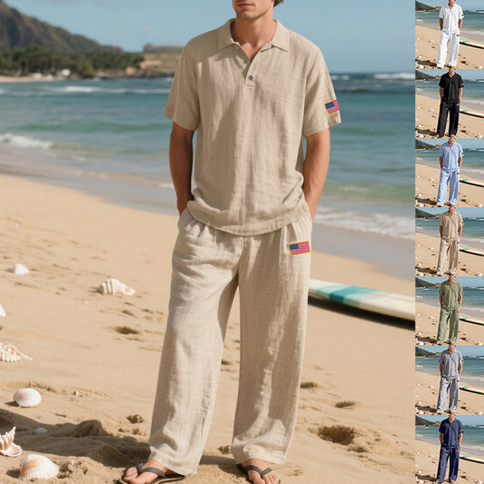 Linen Suit Short-sleeved Trousers Loose Lapels