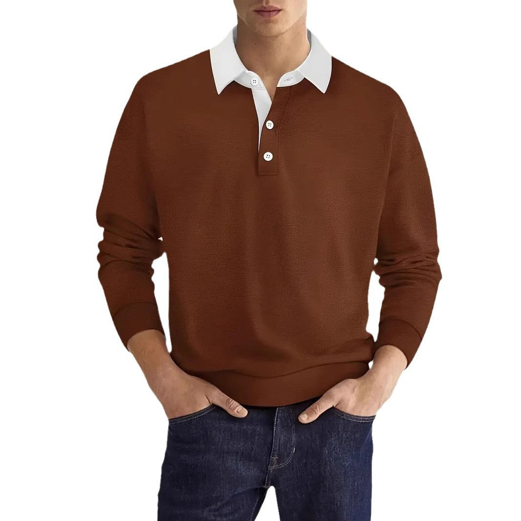 Mens Solid-Color Versatile Long-Sleeve Top