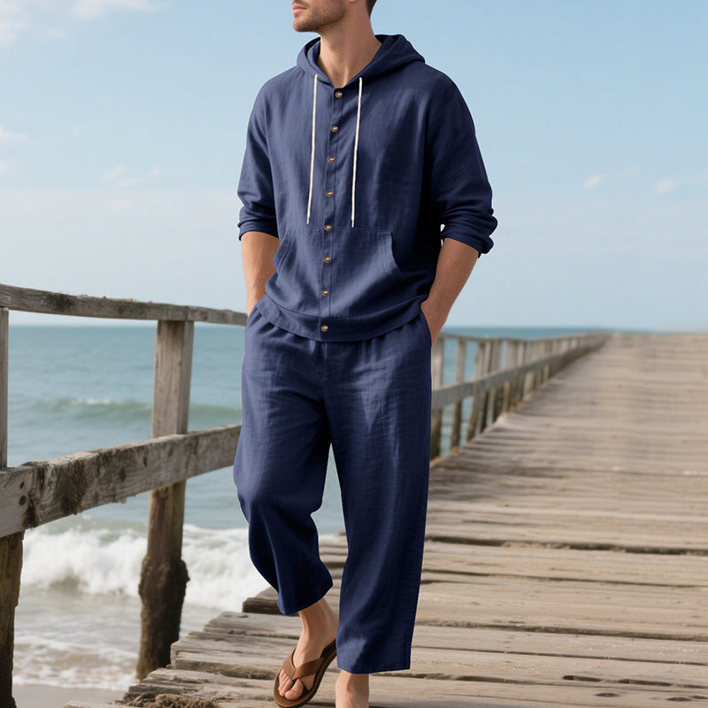 Hooded Long-sleeved Shirt Trousers Casual Suit Men