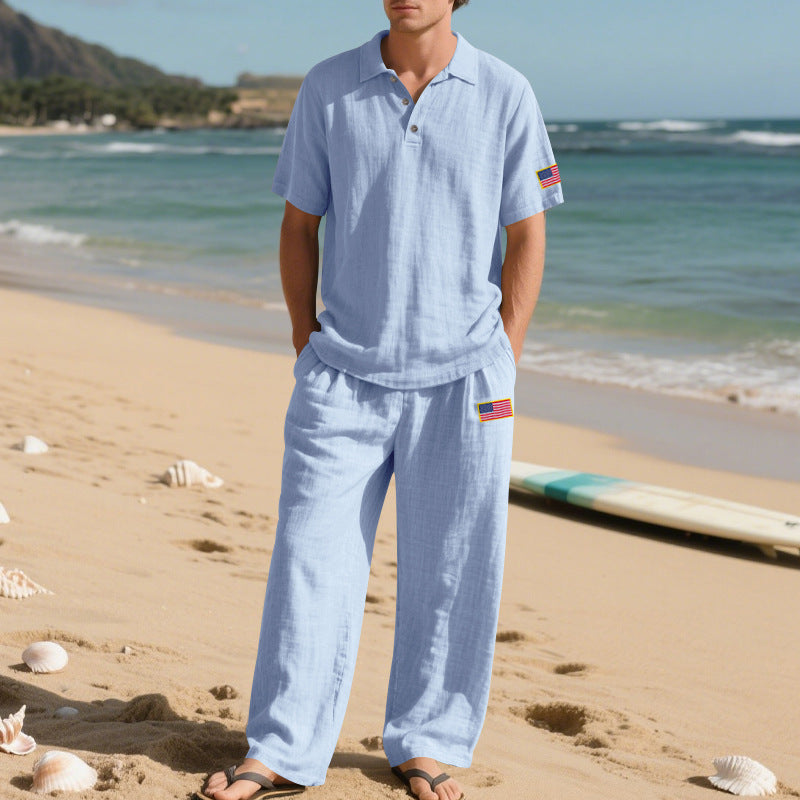 Linen Suit Short-sleeved Trousers Loose Lapels