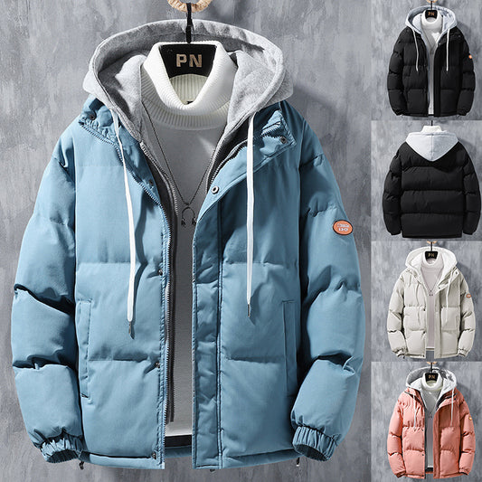 Men’s Winter Windproof Hooded Jacket – Thick Cotton, Two-Layer Style, Warm Sportswear Coat
